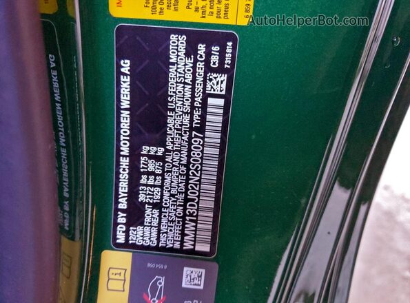 WMW13DJ02N2S08097 2022 MINI COOPER Green Вид підкапотного простору