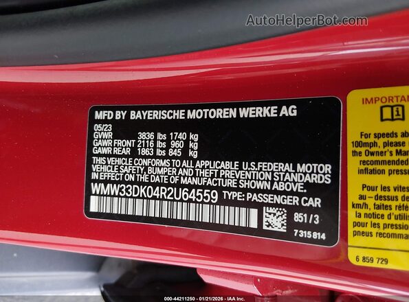 WMW33DK04R2U64559 2024 MINI HARDTOP Красный Вид подкапотного пространства