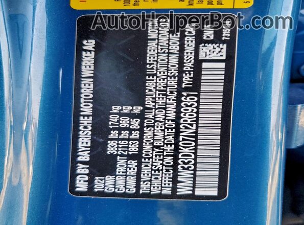 WMW33DK07N2R69361 2022 MINI COOPER Blue Вид підкапотного простору