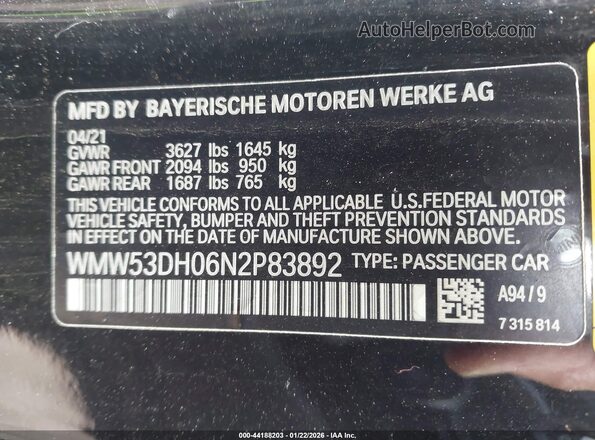WMW53DH06N2P83892 2022 MINI HARDTOP Black Widok komory silnika