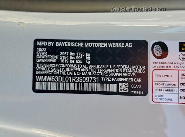 WMW63DL01R3S09731 2024 MINI COOPER White VIN კოდის სტიკერის ხედი
