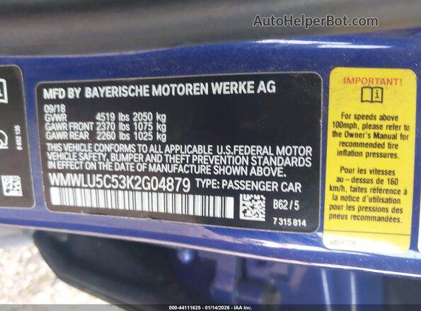 WMWLU5C53K2G04879 2019 MINI CLUBMAN Blue Вид підкапотного простору