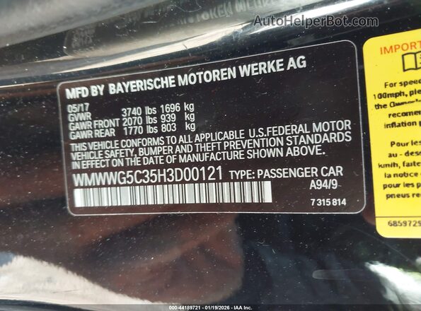 WMWWG5C35H3D00121 2017 MINI CONVERTIBLE Black 