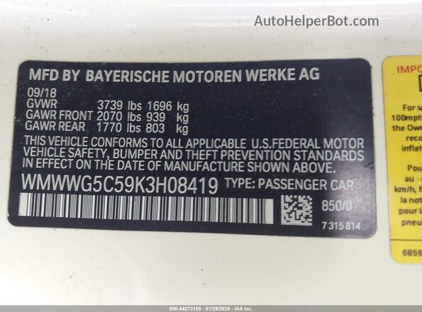 WMWWG5C59K3H08419 2019 MINI CONVERTIBLE White Вид підкапотного простору