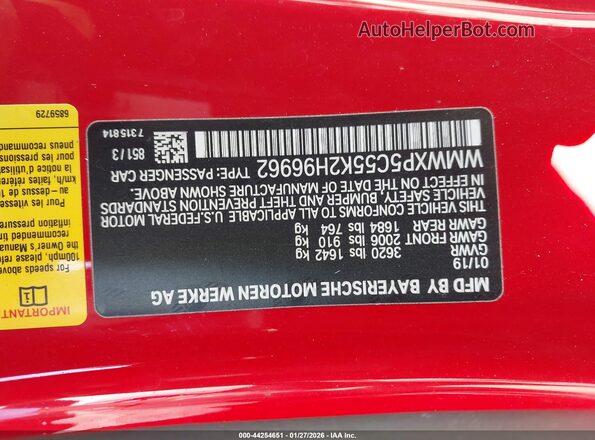 WMWXP5C55K2H96962 2019 MINI HARDTOP Red 