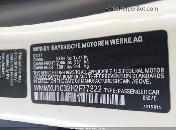 WMWXU1C32H2F77322 2017 MINI HARDTOP White 