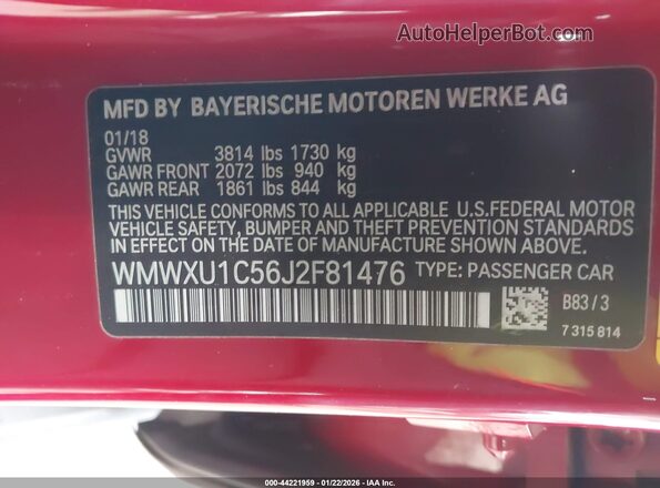 WMWXU1C56J2F81476 2018 MINI HARDTOP Red Vista del compartimento del motor