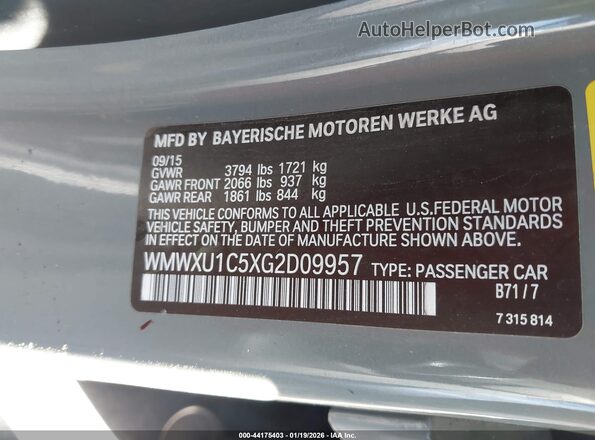 WMWXU1C5XG2D09957 2016 MINI HARDTOP Gray 