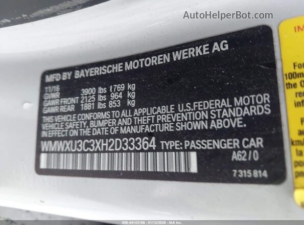 WMWXU3C3XH2D33364 2017 MINI HARDTOP Gray Engine compartment view