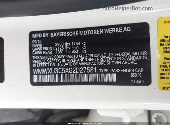 WMWXU3C5XG2D27581 2016 MINI HARDTOP Cream Vista del compartimento del motor