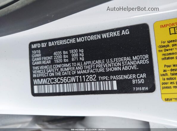 WMWZC3C56GWT11282 2016 MINI COUNTRYMAN White Вид підкапотного простору