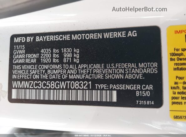 WMWZC3C58GWT08321 2016 MINI COUNTRYMAN White Вид підкапотного простору