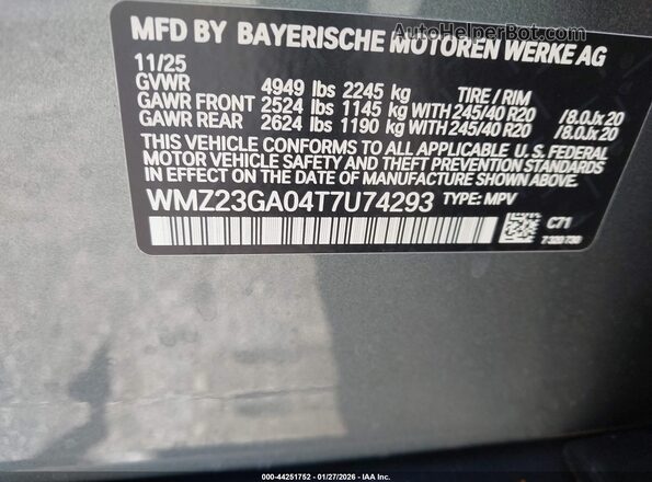 WMZ23GA04T7U74293 2026 MINI COUNTRYMAN Gray Вид підкапотного простору