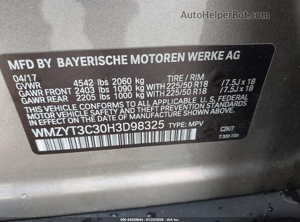 WMZYT3C30H3D98325 2017 MINI COUNTRYMAN Gray Vista del compartimento del motor