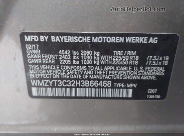 WMZYT3C32H3B66468 2017 MINI COUNTRYMAN Silver Vista del compartimento del motor