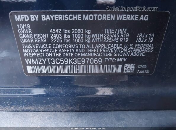 WMZYT3C59K3E97069 2019 MINI COUNTRYMAN Dark Blue Vista del compartimento del motor