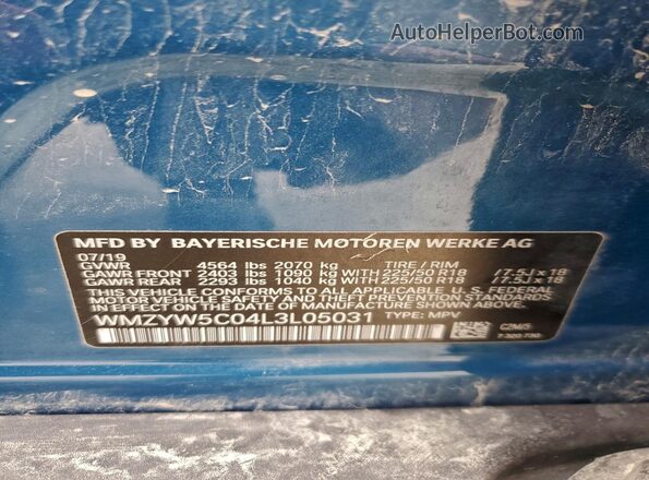 WMZYW5C04L3L05031 2020 MINI COOPER Blue Widok naklejki z numerem VIN