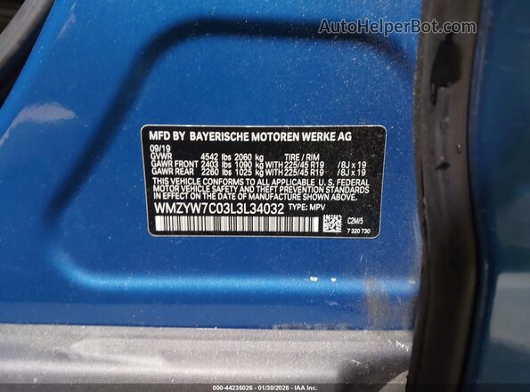WMZYW7C03L3L34032 2020 MINI COUNTRYMAN Blue Вид підкапотного простору