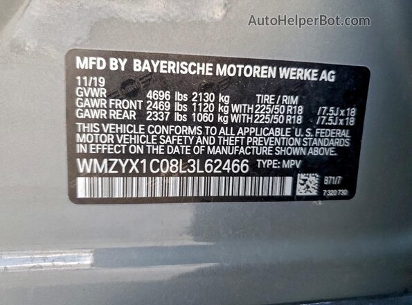 WMZYX1C08L3L62466 2020 MINI COOPER Серый Вид подкапотного пространства