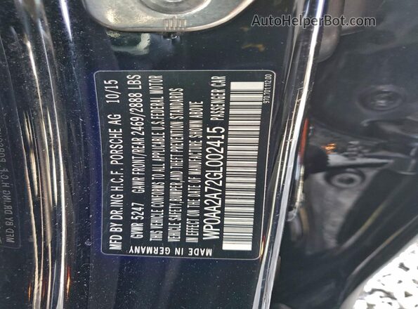WP0AA2A72GL002415 2016 PORSCHE PANAMERA Black VIN կոդի պիտակի տեսք