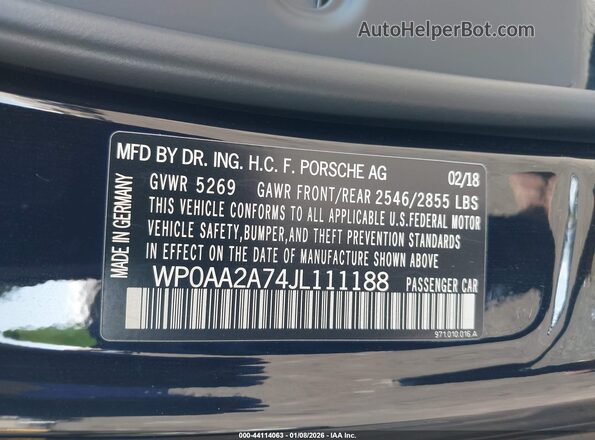 WP0AA2A74JL111188 2018 PORSCHE PANAMERA Black 