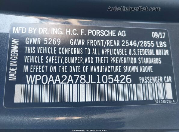 WP0AA2A78JL105426 2018 PORSCHE PANAMERA Gray 