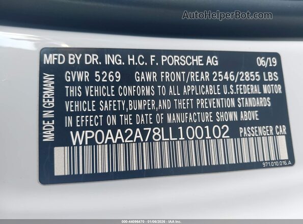 WP0AA2A78LL100102 2020 PORSCHE PANAMERA Gray Вид підкапотного простору