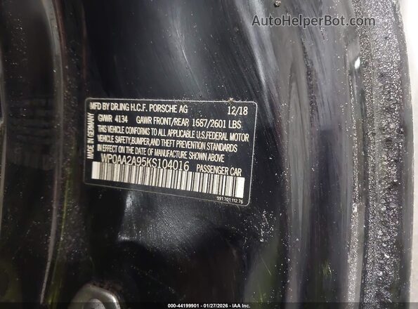 WP0AA2A95KS104016 2019 PORSCHE 911 Black Vista del compartimento del motor