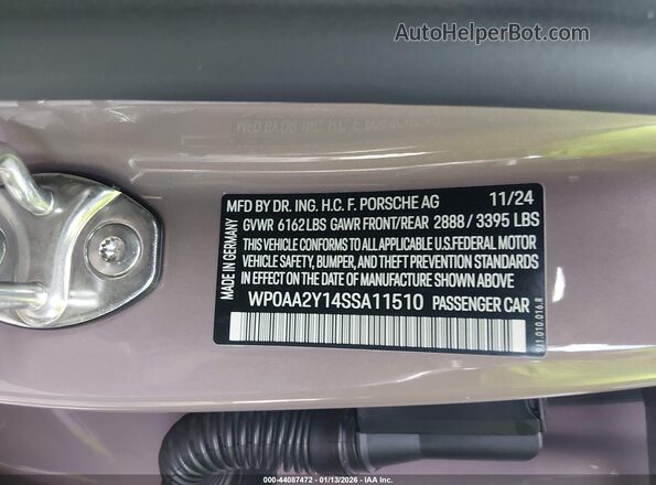WP0AA2Y14SSA11510 2025 PORSCHE TAYCAN Pink Widok komory silnika