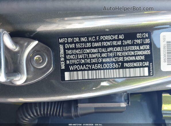 WP0AA2YA5RL003367 2024 PORSCHE PANAMERA Серый 