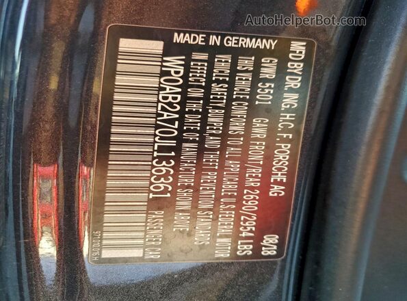 WP0AB2A70JL136361 2018 PORSCHE PANAMERA Charcoal 