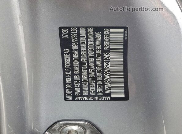 WP0AB2A99MS221243 2021 PORSCHE 911 Silver Vista de la etiqueta del VIN