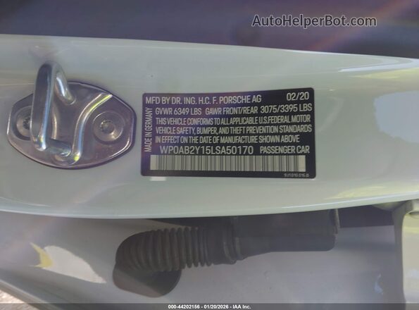 WP0AB2Y15LSA50170 2020 PORSCHE TAYCAN Белый Вид подкапотного пространства