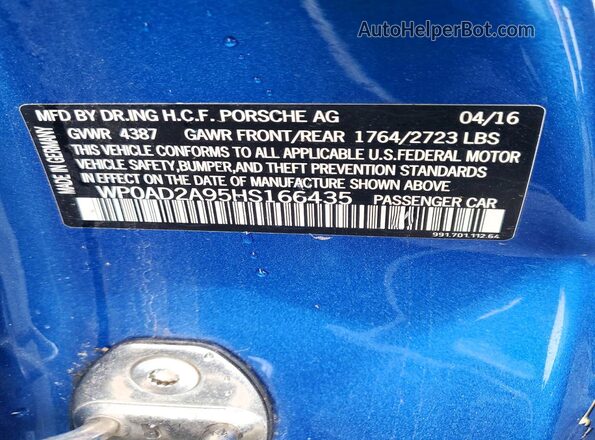 WP0AD2A95HS166435 2017 PORSCHE 911 Синий Вид подкапотного пространства