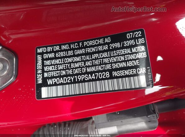 WP0AD2Y19PSA47028 2023 PORSCHE TAYCAN Red Շարժիչի բաժամունքի տեսք