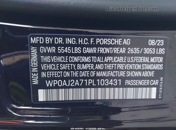 WP0AJ2A71PL103431 2023 PORSCHE PANAMERA Black Vista del compartimento del motor