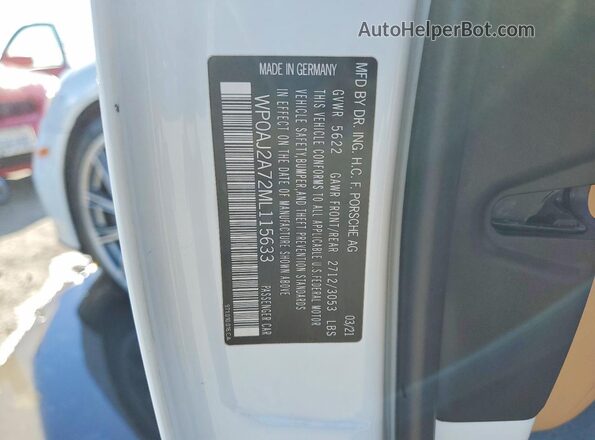 WP0AJ2A72ML115633 2021 PORSCHE PANAMERA White Вид підкапотного простору