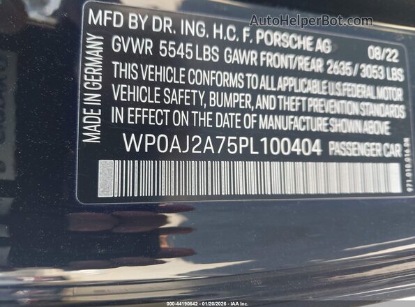 WP0AJ2A75PL100404 2023 PORSCHE PANAMERA Черный Вид подкапотного пространства