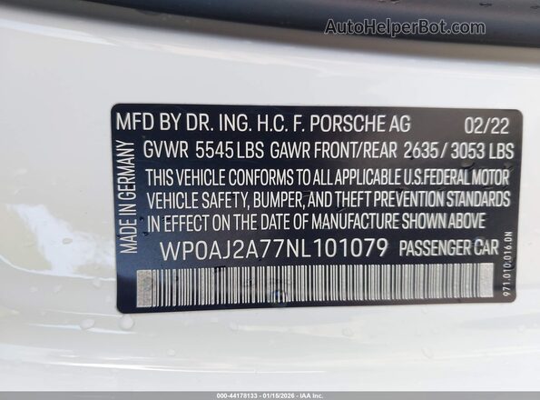WP0AJ2A77NL101079 2022 PORSCHE PANAMERA White Vista del compartimento del motor