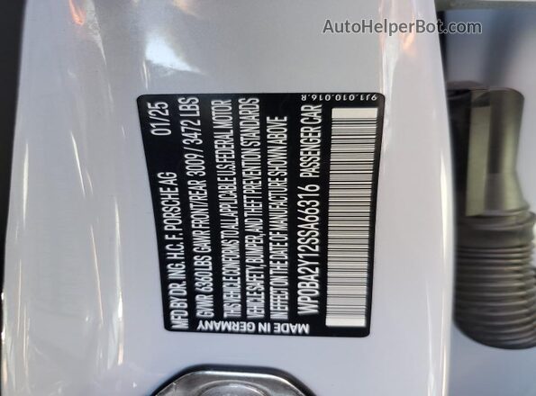 WP0BA2Y12SSA66316 2025 PORSCHE TAYCAN Silver Вид наклейки з VIN-кодом