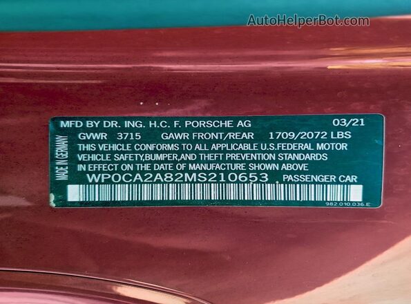 WP0CA2A82MS210653 2021 PORSCHE BOXSTER Красный Вид подкапотного пространства