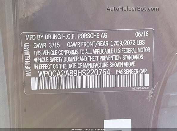WP0CA2A89HS220764 2017 PORSCHE 718 BOXSTER Black 