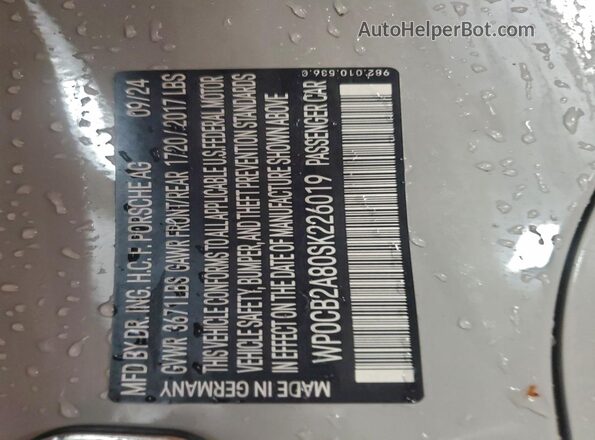 WP0CB2A80SK226019 2025 PORSCHE BOXSTER Gray Engine compartment view