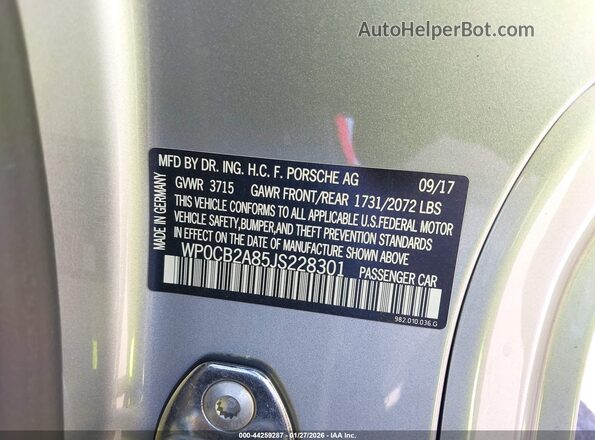 WP0CB2A85JS228301 2018 PORSCHE BOXSTER Серебряный Вид подкапотного пространства