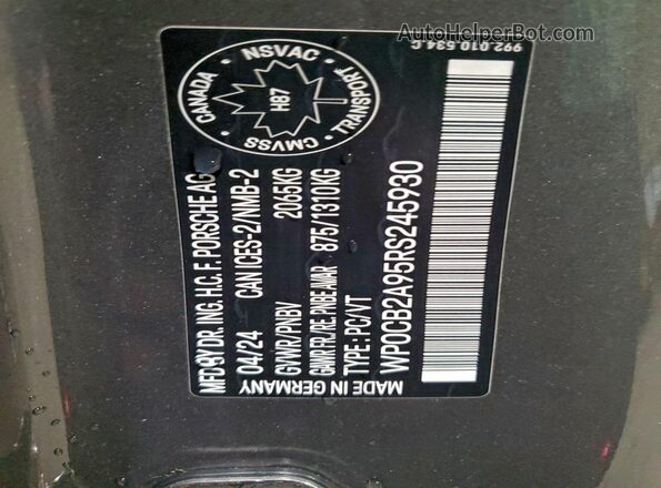 WP0CB2A95RS245930 2024 PORSCHE 911 Gray Вид підкапотного простору