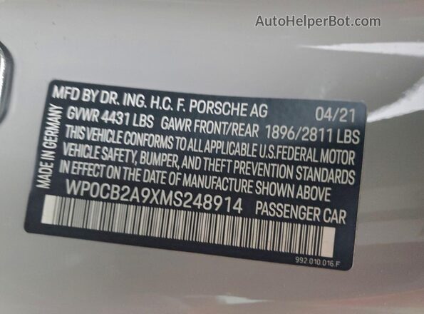 WP0CB2A9XMS248914 2021 PORSCHE 911 Silver ძრავის განყოფილების ხედი
