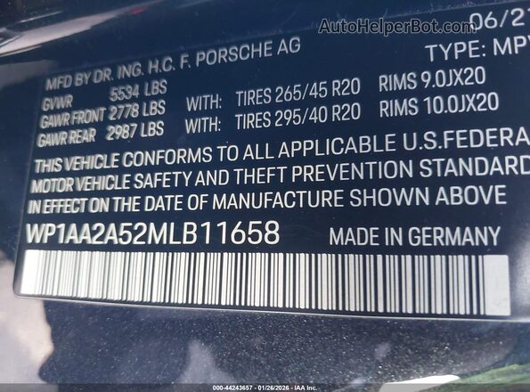 WP1AA2A52MLB11658 2021 PORSCHE MACAN Gray Vista del compartimento del motor
