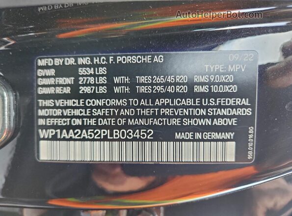 WP1AA2A52PLB03452 2023 PORSCHE MACAN Черный Вид наклейки с VIN-кодом