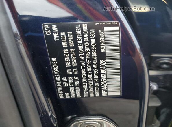 WP1AA2A54KLB04028 2019 PORSCHE MACAN Blue Vista del compartimento del motor