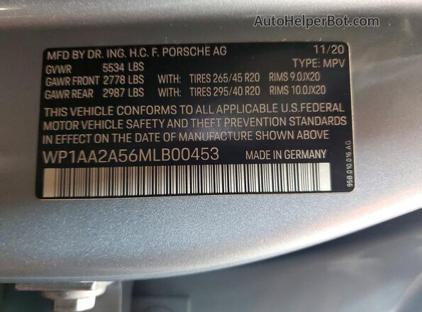 WP1AA2A56MLB00453 2021 PORSCHE MACAN Silver Панорамний вид салону 360°